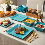 TP 12-Piece Melamine Dinnerware Sets, Plates and Bowls Dishes Set for 4, Break-Resistant & Non-Microwavable, Lightweight Square Dinner Plates, Teal