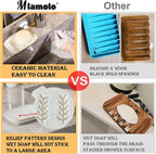 Miamolo Ceramic Soap Dish Soap Holder, Soap Lift for Bar Soap Sponge, Shower Soap Dishes for Bathroom Kitchen Counter Soap Saver Tray Keep Dry, Dishwasher Safe (Pack of 2)