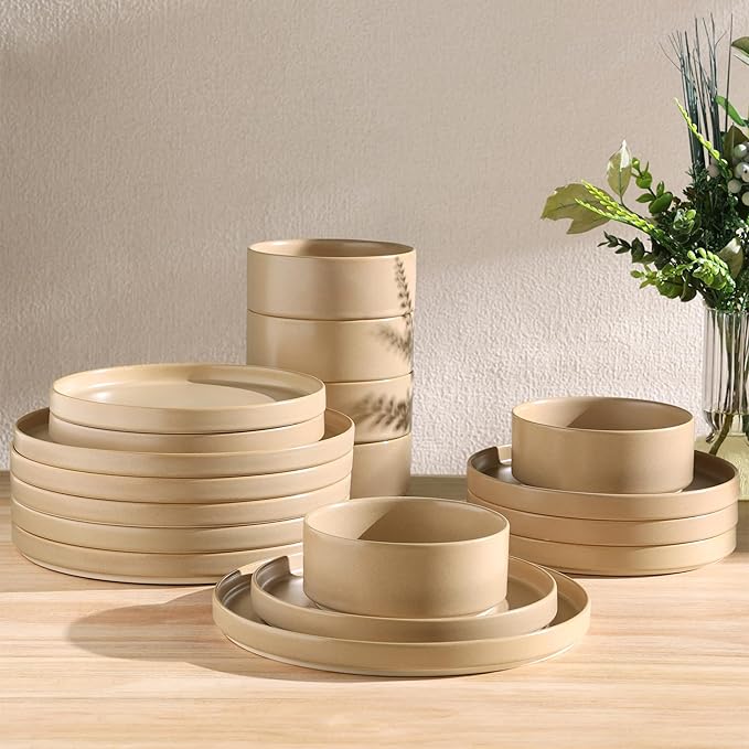 TheTerra Ceramic Dinnerware Sets for 6, 18 Pieces Porcelain Lightweight Plates and Bowls Sets, Scratch Resistant Dish Set, Oven & Microwave & Dishwasher Safe, Ivory Cream