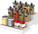 YAN & HIN Expandable Spice Rack Organizer for Cabinet (2 Pack), 3-Tier Tiered Spice Shelf Organizer with Non-Skid Surface, Spice Riser, Adjustable Pantry Organizer for Spices, Cans & Medicine Cabinet