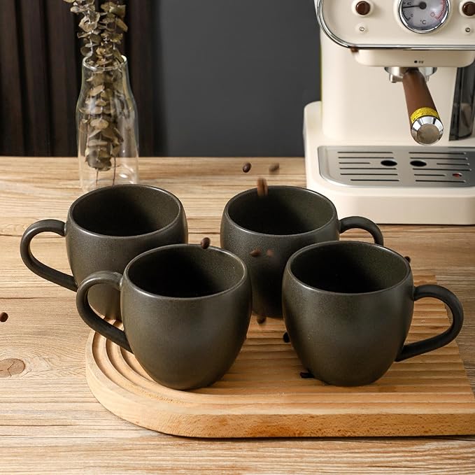 Coffee Mugs Set of 4, Stoneware 18 oz Coffee Mugs for Cappuccino Latte Cocoa and Tea, Ceramic Coffee Cups with Handle,Black Mugs for Housewarming Gifts, Microwave and Dishwasher Safe