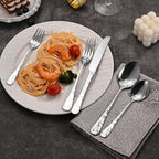 40 Piece Silverware Set, Stainless Steel Flatware Cutlery Set Service for 8, Mirror Polished Tableware Eating Utensils Set for Home Kitchen, Include Knife Fork Spoon Set, Dishwasher Safe