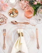 Nervure 350PCS Rose Gold Plastic Plates - Rose Gold Plastic Dinnerware Sets for 50 Guests - 100 Disposable Plates, 150 Silverware, 50 Cups, 50 Napkins Perfect for Wedding & Party & Easter