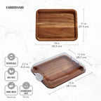 FARBERWARE Build-A-Board Acacia Cutting Board with Built-in Storage Compartments, Clear Locking Lid & White Handles, Great for Charcuterie & Snacks