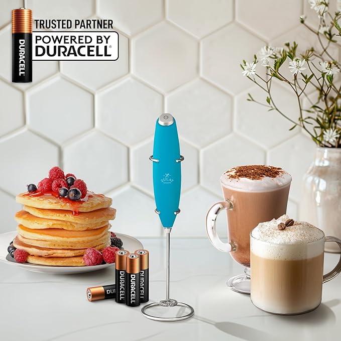 Zulay Kitchen Powerful Milk Frother Wand With 4 AA Duracell Batteries - Ultra Fast Handheld Drink Mixer - Electric Whisk Foam Maker for Coffee, Lattes, Cappuccino, Matcha & Creamer