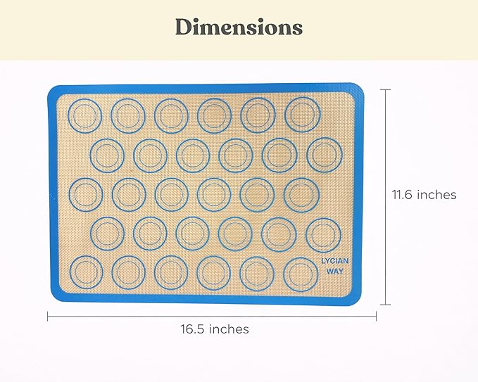Macaron Silicone Baking Mats Set of 2, Half Sheet Nonstick Reusable Baking Sheet Liners for Macarons, Cookies and Pastry, Blue