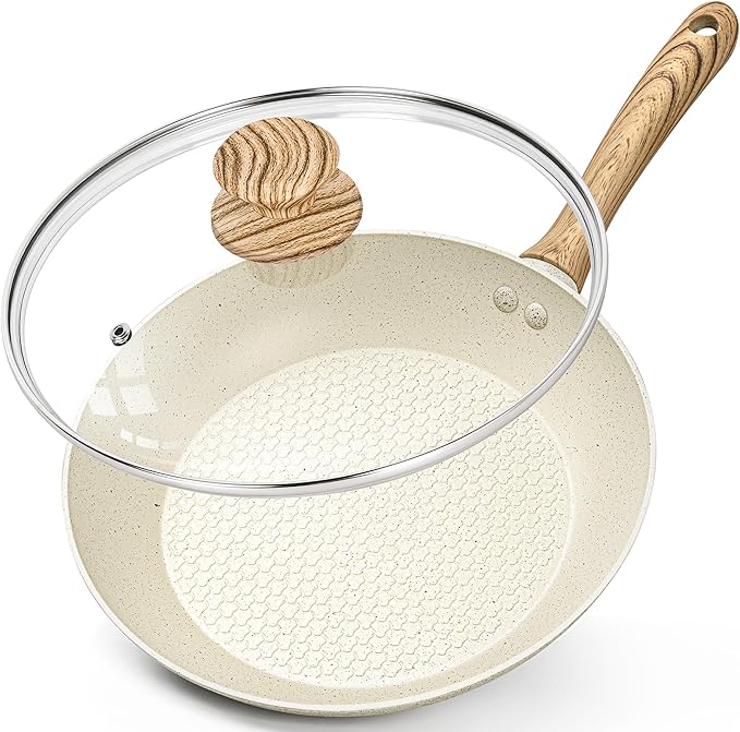 MICHELANGELO Frying Pan with Lid, 10 Inch Frying Pan with Nonstick Granite Coatings, Nonstick Frying Pans, Healthy & Non-Toxic Skillet, Granite Frying Pans 10 Inch, Induction Compatible