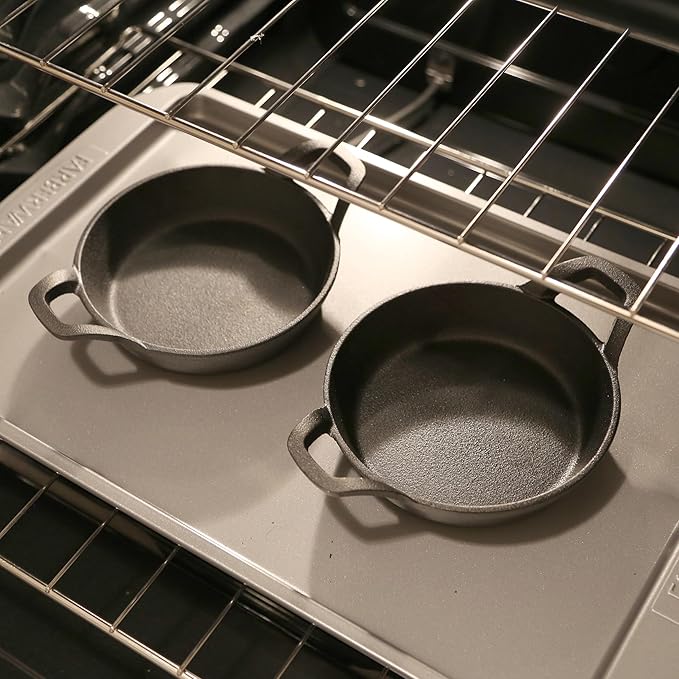 HOME DISTRICT Cast Iron Ramekin Set Oven Safe Mini Skillets Bakeware Bowls Casserole Pots, 6.5" x 1 1/2", 12 oz - 2 PC Set