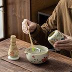 Matcha Set, Matcha Whisk Set Includes Hand-Drawn Matcha Bowl with Spout, Bamboo Whisk, Matcha Whisk Holder, Bamboo Scoop, Sifter - 5pcs Perfect Matcha Kit for Matcha Tea Ceremony