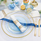DaYammi 350PCS Clear Blue Gold Plastic Dinnerware Set for 50 Guests, Hammered Disposable Plates for Party, Include: 50 Dinner Plates, 50 Dessert Plates, 150 Gold Silverware, 50 Napkins, 50 Cups