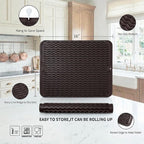 MicoYang Silicone Dish Drying Mat for Multiple Usage,Easy clean,Eco-friendly,Heat-resistant Silicone Mat for Kitchen Counter or Sink,Refrigerator or drawer liner Coffee L 16 inches x 12 inches