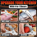 Stainless Steel Poultry Shears – Heavy Duty Kitchen Shears for Food with Hardened Blades, One-Hand Safety Lock, Spring Mechanism, Dishwasher Safe – Chicken, Meat Cutting, Turkey, Fish, and Vegetables