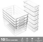 Tiawudi Set of 10 Clear Plastic Storage Bins, 4 Large and 6 Small Stackable Storage Containers for Pantry Organization, Organizer Bins for Home, Kitchen, Bathroom, Office, Cabinet Shelf Organizers