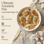 GOTHAM STEEL 14 Inch Nonstick Frying Pan with Lid, Large Ceramic Skillet for Family, Non Toxic PFOA PFOS PFAS Free, Oven & Dishwasher Safe 500°F, Even Heat Distribution, Cream