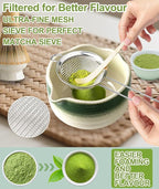 JBER Matcha Whisk Set, Ceramic Matcha Set Includes Bowl, Matcha Whisk (Chasen) and Holder, Sifter, Bamboo Scoop, Spoon & Rest - 7 Pcs Matcha Kit Set for Matcha Lovers & Beginners, Gradient Green