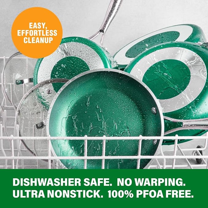 Granitestone 10 Inch Nonstick Frying Pan Skillet, Granite Coated Non Toxic Cooking Pan for Eggs & Omelettes, PFOA Free, Withstands Metal Utensils, Oven Safe to 500°F, Dishwasher Safe, Emerald Green