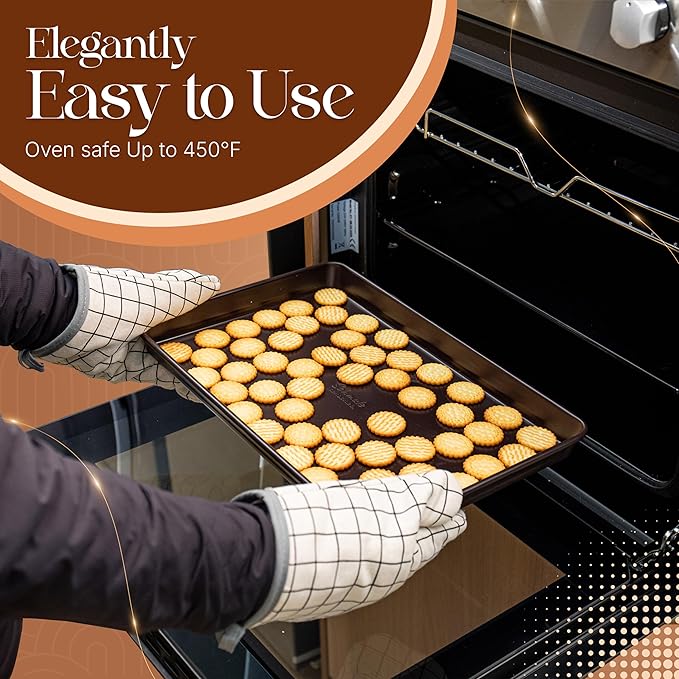 8 Piece Nonstick Stackable Bakeware Set -8 Piece Nonstick Bakeware Set - Easy Storage, 450°F Oven Safe, Durable Design, Muffin, Loaf, Baking Sheets, Round & Square Pan, Roaster; BPA-Free (Dark Brown)