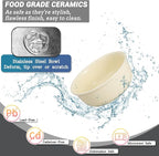 Ceramic Elevated Dog Bowl Set - Raised Food and Water Bowls with Metal Stand - Double Pet Dishes for Small and Medium Dogs - 2 Cups - 27 fl oz - Beige