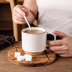 GBhome 12OZ Stackable Coffee Mugs Set of 6, Ceramic Coffee Mugs with Texture Patterns for Man,Woman,Dad,Mom, Modern Coffee Cups for Latte/Cappuccino/Cocoa. Dishwasher&Microwave Safe, Off White