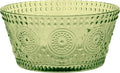Boston International Vintage-Inspired Glass Serving Bowl with Embossed Floral Pattern for Salad Snacks Dinner, Small 4.75" x 2.25", Olive Green Codi