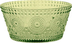 Boston International Vintage-Inspired Glass Serving Bowl with Embossed Floral Pattern for Salad Snacks Dinner, Small 4.75" x 2.25", Olive Green Codi