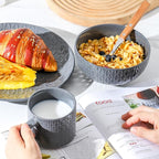 HASENSE Cereal Bowls Set of 4, 26 OZ Ceramic Soup Bowls,Stoneware Porcelain Cereal Bowls for Soup, Cereal, Oatmeal, Fruit, Salad, Embossed Pattern, Cereal Bowls for Kitchen & Home, Gray