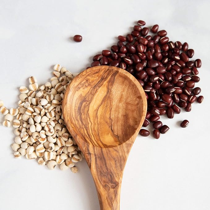 12 Inch Olive Wood Round Spoon, Natural and Organic Olivewood for Pasta, Mixing - Quality Handmade Wooden Kitchen Gift