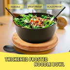 ECOWAY Bamboo Fiber Salad Bowl with Lid & Servers, 4Qt, Melamine Salad Serving Bowls Set with Bamboo Lid, Salad Mixing Bowl with Spoon Fork for Fruits Vegetables and Pasta (Black, 9.8inch)