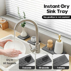 3 Pack Diatomite Stone Sink Tray, Water Absorbing Mat for Kitchen & Bathroom Counter, Quick Dry Soap Dish Makeup Vanity Caddy,Sponge Holder Organizer, Dark Gray 1pc of 8"x 3.8" and 2pcs of 3.8"x 3.8"