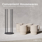 Stackable Coffee Mug Set with Black Stand - 4x8oz Ceramic Mugs with Unique Sprinkled Optics - Powder Coated Metal Rack - Dishwasher-Safe - Microwave & Oven - Scandinavian Minimal Design