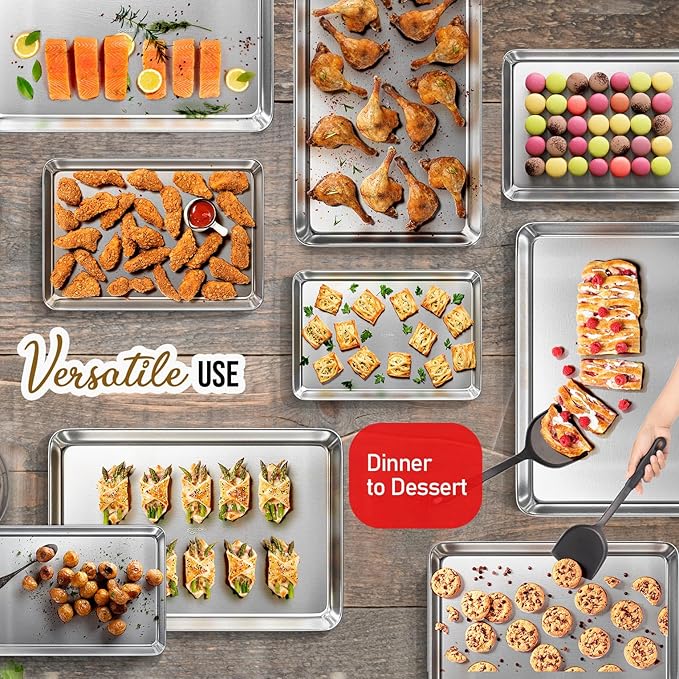 Eatex Aluminum Baking Sheet Set,12 Pack Cookie Sheet Set, 18” x 13” Steel Baking Pan Set, Quality Cookie Sheets for Baking Nonstick, Half Sheet Baking Pans Set, Baking Sheets for Oven, Half Sheet Pan