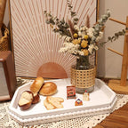 Hrastany Whitewashed Wood Serving Tray with Beads, Farmhouse Decorative Tray for Table Centerpiece, Christmas Wedding Halloween Home Decor