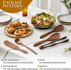 FoldTier Large Glass Salad Bowl Set, Party Salad Bowl with Acacia Wood Base and Lid as Cheese Charcuterie Board and Plate, Comes with 5 Pieces Elegant Wood Serving Utensils