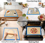 Silicone Pastry Mat with Measurements, 28 x 20 Inch Extra Thick Non-Slip Nonstick XL Baking Mat for Dough Rolling, Kneading, Fondant and Pie, Blue