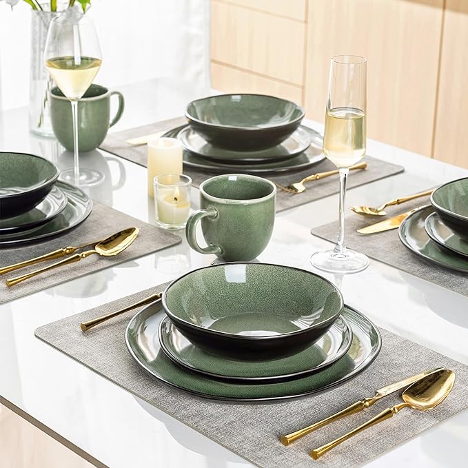 AmorArc Ceramic Dinnerware Sets,Handmade Reactive Glaze Stoneware Plates and Bowls Sets,Highly Scratch Resistant | Dishwasher & Microwave Safe Dishes Set,Service for 4 (12pc)