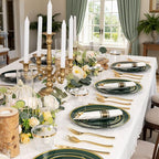 WDF Partyware 175PCS Green Plastic Plates - Green and Gold Disposable Plates 25Guests Plastic Plates with Rolled Napkins for Birthday/Party/Wedding