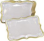 Gift Boutique 10 White Rectangle Trays with Gold Rim Border for Dessert Display Table Parties 9" X 13" Disposable Paper Cardboard in Elegant Shape for Platters Cupcake Display Birthday Party Weddings