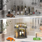 Lazy Susan Spice Rack Organizer For Cabinet With Adjustable Height, 12 inch Rotating Countertop Seasoning Organizer For Tall Bottle, 2-Tier Spining Turntable Spice Holder For Pantry