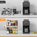 Kitchen-Countertop-Organizer-Shelf, 2 Tier Coffee Bar Station Organizer for Counter,Wooden Spice Rack Shelf, Space Saving Desk Shelving Riser Unit, Coffee Bar Accessories (Maple, Large)