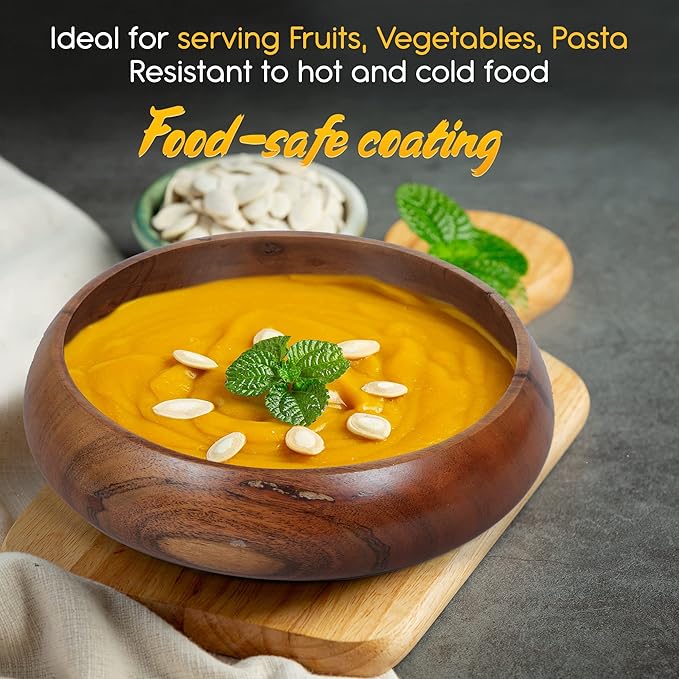 wooden bowls for food | Set of 3 individual acacia wood bowls 8 x 2 inches (25 oz) | Enjoy your salad, pasta, rice, acai, smoothie, soup, fruits, snacks