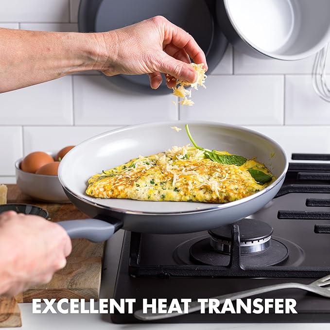 GreenPan Dover Healthy Ceramic Nonstick, 8" Frying Pan Skillet, PFAS-Free, Dishwasher Safe, Comfort Grip Handle, Grey (Pack of 4)