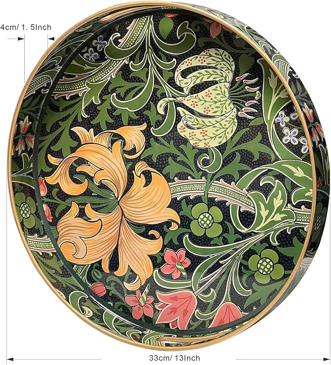 Round Serving Tray with Handles,Modern Ottoman Tray Coffee Table Tray,13 Inch Plastic Trays for Ottoman Coffee Table,Decorative Serving Trays for Living Room