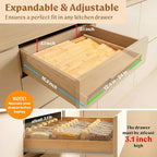 Bamboo Spice Drawer Organizer - Expandable 4 Tier Spice Rack (Need 3" Deep Drawer) 12" to 24" Wide, Seasoning Organizer, Organization Seasoning Rack insert (Jars Not Included)