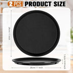 Zopeal 2 Pieces Black Round Restaurant Serving Tray, Plastic Non Slip Surface Food Meals Server Tray with Raised Edges for Home, Kitchen, Restaurant, Cafeteria, Bar (11")