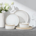 E-far Stoneware Dinnerware Sets for 2, 6-Piece Plates and Bowls Sets, Chip & Scratch Resistant Ribbed Dish Set for Home Restaurant, Microwave & Dishwasher Safe, Creamy Beige
