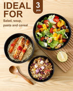 HASENSE Small Mixing Bowls of 3, Porcelain Ribbed Black Bowls 1.5/1/0.5 Qt For Kitchen, Cooking, Baking and Serving Prep Bowls for Salad, Pasta, Modern Kitchen Dish Dishwasher & Microwave Safe