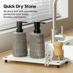Razborci Instant Dry Sink Caddy Kitchen Sink Organizer, Quick Drying Stone Tray Diatomite Sponge Holder Soap Dish, Bathroom Countertop Fast Dry Water Absorbing Vanity Rack, White, 12" x 5"