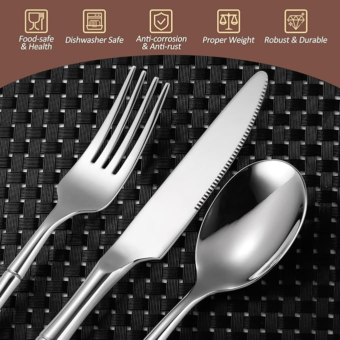 20 Pieces Bamboo Flatware Set Silverware Set Service for 4 Stainless Steel Fine Vintage Flatware Cutlery Set with Bamboo Design Handle Forged Restaurant Hotel Party Wedding Housewarming Gift Polished