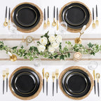 DaYammi 150Pcs Black Plastic Plates with Gold Silverware,Black Disposable Plates Set Included 30 Dinner Plate,30 Dessert plate,30 Knives,30 Forks,30 Spoons,black and gold plates for Party Wedding