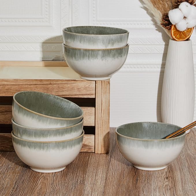 Pokini Cereal Bowl, 22 Oz Soup Bowls Set of 6 for Cereal, Snack, Rice, Salad, Side Dishes, Stoneware Bowls for Kitchen Decor, Ceramic Small Cereal Bowls